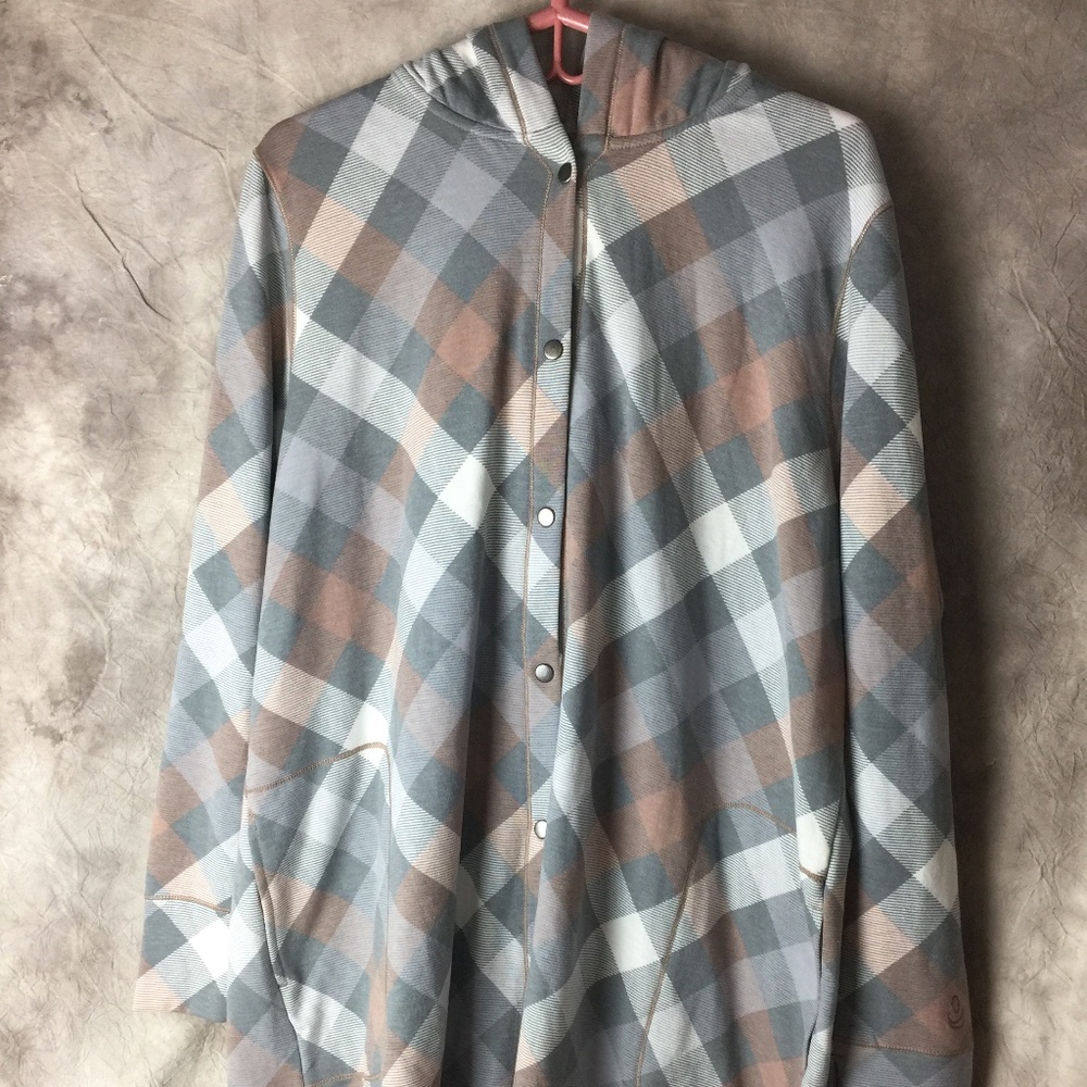 Cuddle Duds Hooded Snap Up SweatShirt  1X Soft Pockets Plaid